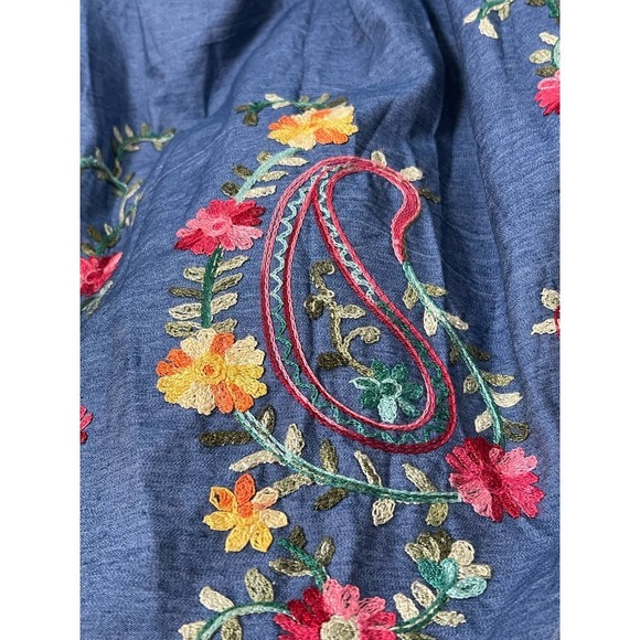 Demin Embroidered Elastic Waist and Straps Floral Indie Boho Dress Women's M/L - Picture 8 of 12